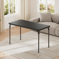 Table pliante Garvee à 4 pieds avec pieds en métal, plateau en cuir PU, robuste pour une utilisation intérieure et extérieure, noire, gain de place