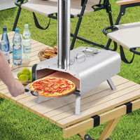 Four à pizza d'extérieur Garvee 12 pouces à granulés de bois, portable, en acier inoxydable, avec thermomètre, pour le camping et le jardin, noir