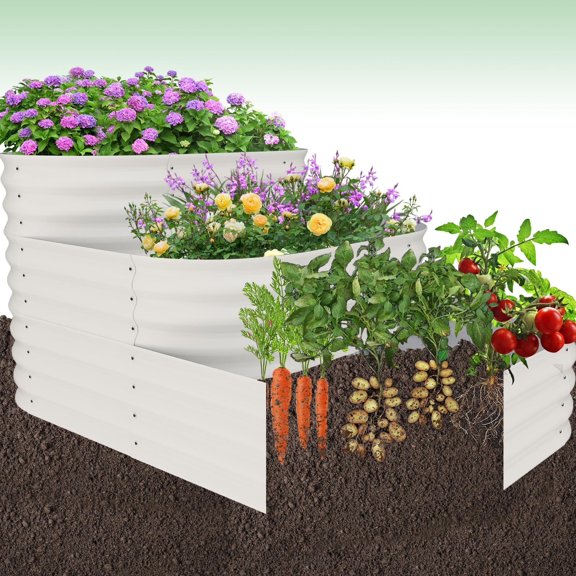 Kit de potager surélevé 3 en 1 galvanisé Garvee, 3 niveaux, base ouverte, acier, antirouille, modulaire, pour légumes et herbes aromatiques, jardin et balcon