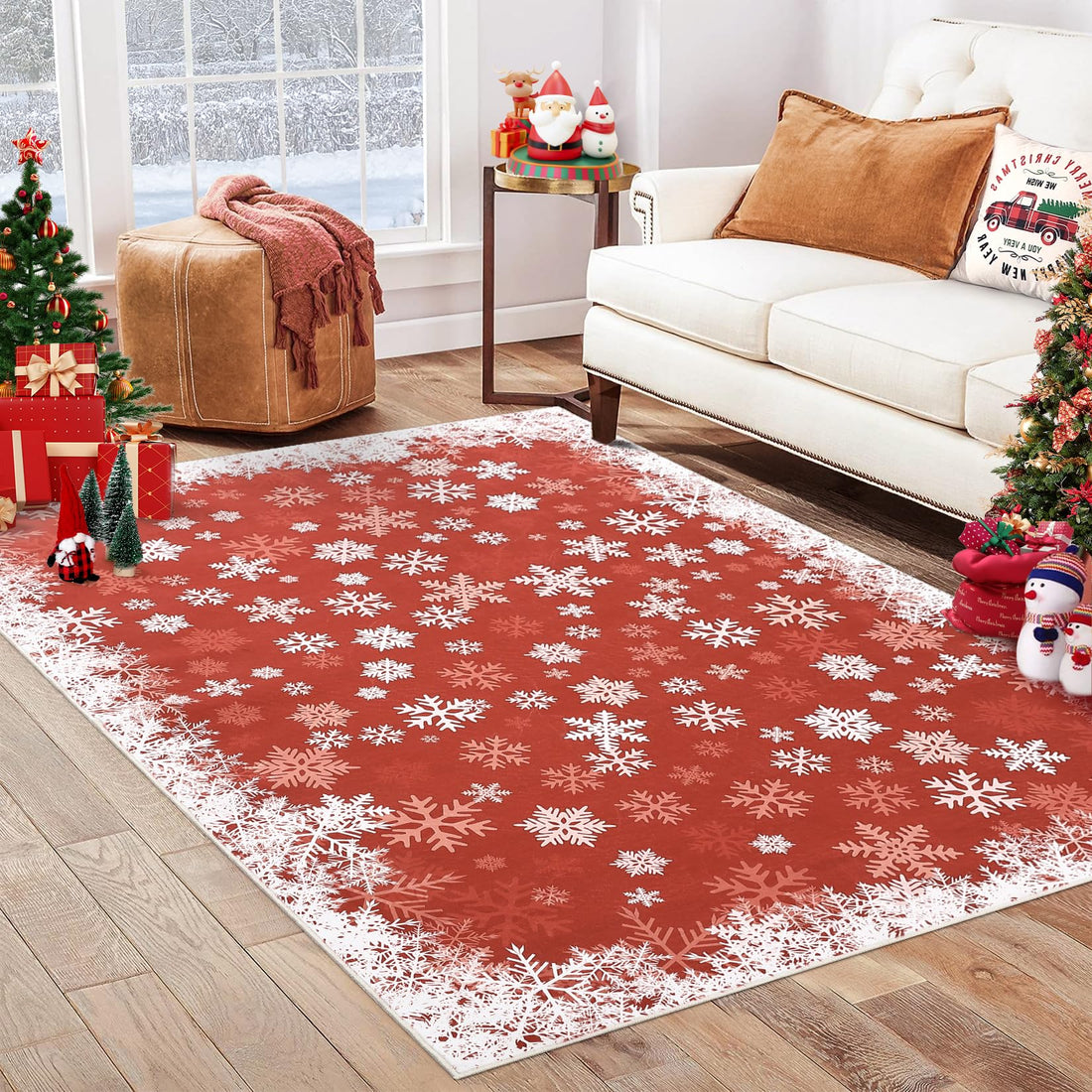 Tapis de Noël Garvee à motif flocons de neige dégradés, lavable et antidérapant, idéal pour salle de bain, salle à manger et salon, 80 x 150 cm, style moderne