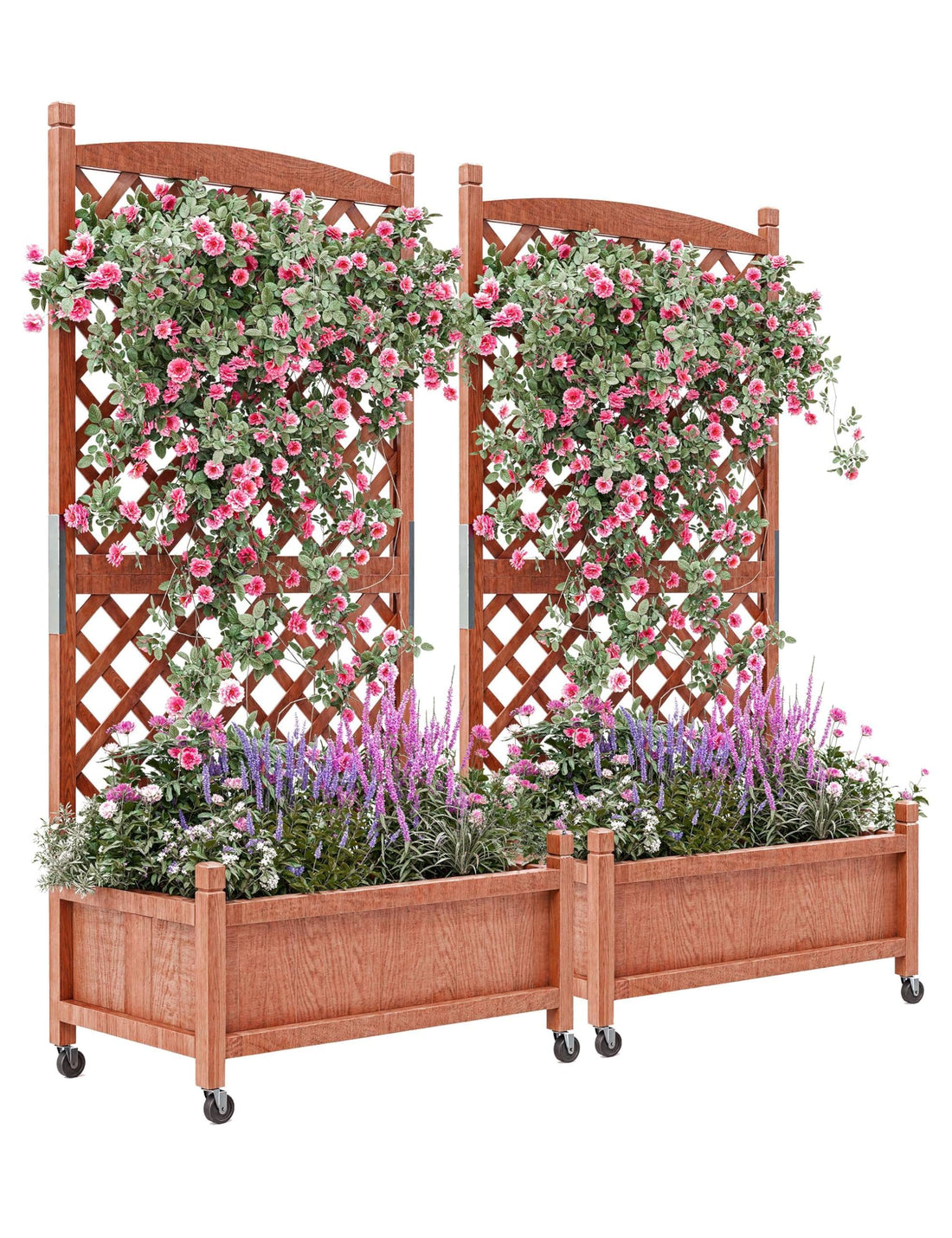 Garvee Jardinière en bois avec treillis et roues pour terrasse et jardin, 75 x 33 x 150 cm, marron.