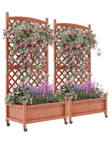 Garvee Jardinière en bois avec treillis et roues pour terrasse et jardin, 75 x 33 x 150 cm, marron. - Marron
