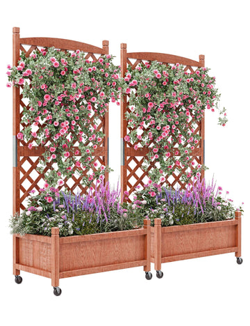 Garvee Jardinière en bois avec treillis et roues pour terrasse et jardin, 75 x 33 x 150 cm, marron.