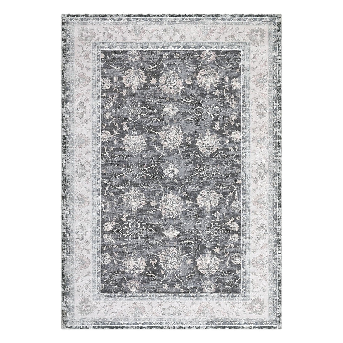 Tapis vintage Garvee, grand format 200 x 290 cm, résistant à l'eau et aux taches, antidérapant, motif poules, gris foncé, lavable en machine, intérieur et extérieur.