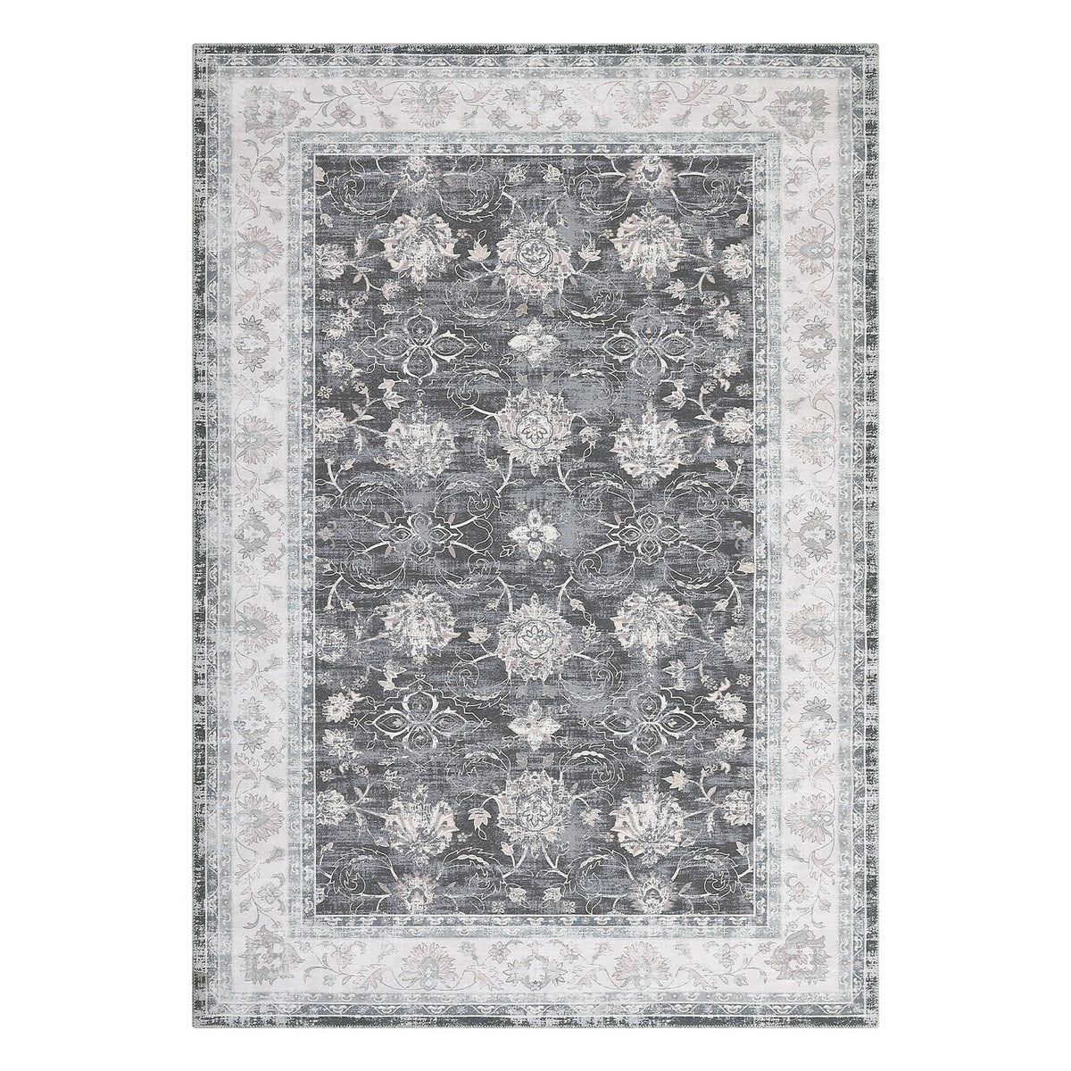 Tapis vintage Garvee, grand format 200 x 290 cm, résistant à l'eau et aux taches, antidérapant, motif poules, gris foncé, lavable en machine, intérieur et extérieur.