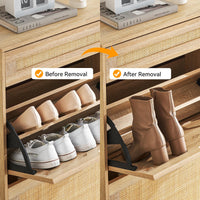 Meuble à chaussures autoportant Garvee en rotin naturel avec 2 tiroirs abattants, 1 tiroir et 3 étagères réglables, idéal pour l'entrée et la chambre, 61 x 24 x 102 cm, marron