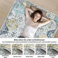 Tapis Garvee lavable vintage 160x230cm pliable à poils courts pour intérieur salon bleu jaune