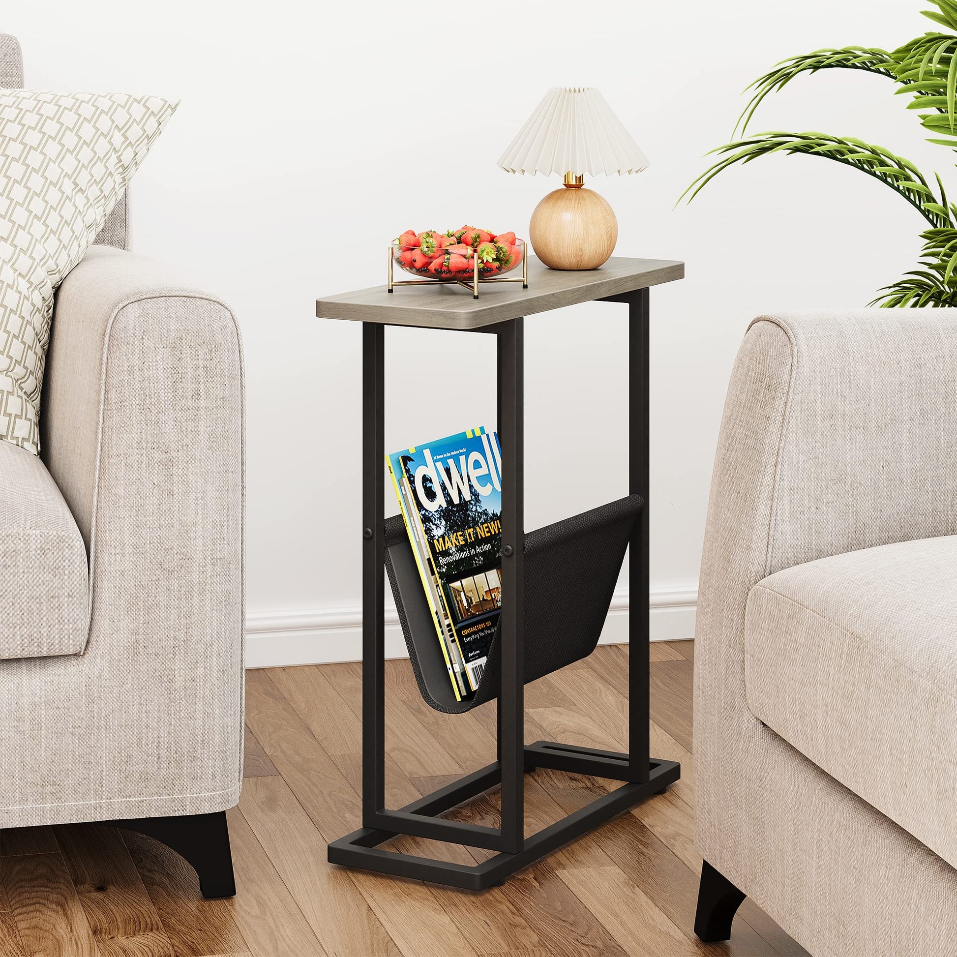 Table d'appoint étroite Garvee pour petits espaces avec rangement, salon, bureau, 45 cm L x 18 cm l x 55 cm H, grise