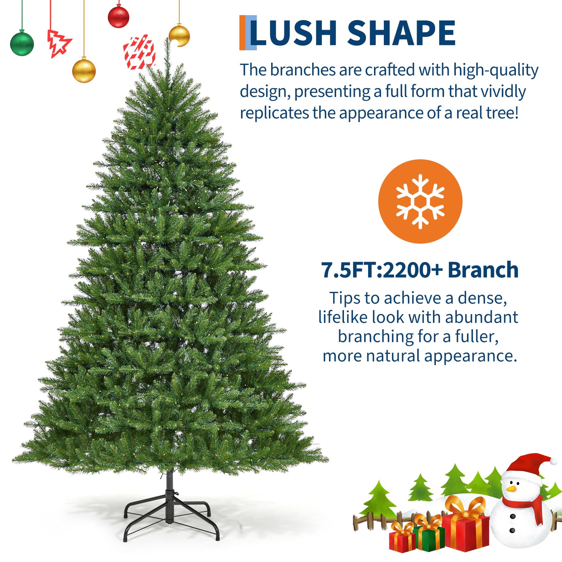Sapin de Noël artificiel Garvee de 225 cm avec 700 LED, en PE/PVC de qualité supérieure, idéal pour les hauts plafonds et les fêtes de fin d'année.