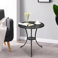 Table de bistrot Garvee Patio ronde de 61 cm (24 po) avec trou pour parasol de 5 cm (2 po), en aluminium résistant aux intempéries et structure en fer robuste, noir classique, pour balcon et jardin.