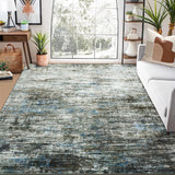 Garvee Tapis Lavable En Machine Design Abstrait Moderne Antidérapant Résistant Aux Taches Bleu Gris Pour Salon Et Chambre Fin Et Pliable
