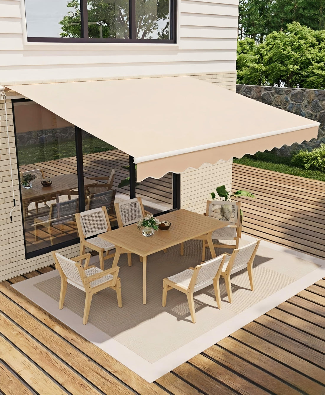 Store manuel Garvee 3 x 2,4 m, imperméable, protection UV, structure en aluminium, beige, pour terrasse et balcon