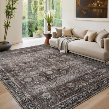 Tapis vintage Garvee, lavable en machine, antidérapant, antitache, pour salon, chambre, cuisine, salle à manger, style champêtre