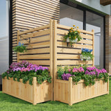 Garvee Clôture De Climatiseur Extérieur En Bois Avec Jardinière, Kit No-Dig, Pour Jardin Terrasse Balcon, Naturel, Bois - 