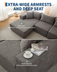 Canapé d'angle modulaire Garvee Cloud 108" avec méridienne, structure sans ossature, revêtement en polymère, gris, pour salon