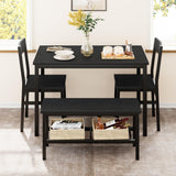 Ensemble table et chaises Garvee pour 4 personnes avec banc et chaises, gain de place, rangement intégré, MDF et acier, robuste, noir, idéal pour les petits appartements