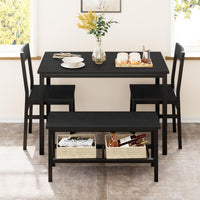 Ensemble table et chaises Garvee pour 4 personnes avec banc et chaises, gain de place, rangement intégré, MDF et acier, robuste, noir, idéal pour les petits appartements