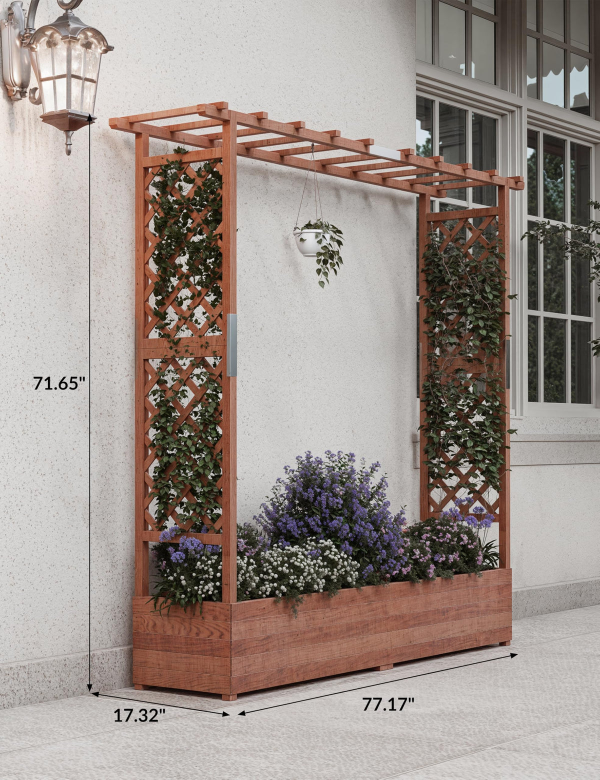 Garvee Jardinière surélevée avec treillis, bac à fleurs en bois de 183 cm (182,9 cm), toit suspendu, tous temps pour terrasse et balcon