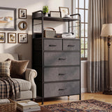 Garvee commode à 5 tiroirs avec bacs en tissu, cadre en acier robuste, plateau en bois étanche pour la chambre et le couloir, polyvalente et durable