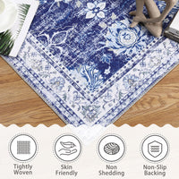 Tapis oriental Garvee, design vintage, 80 x 150 cm, bleu marine, antidérapant, à poils courts, résistant aux taches, pour salon, chambre ou cuisine.