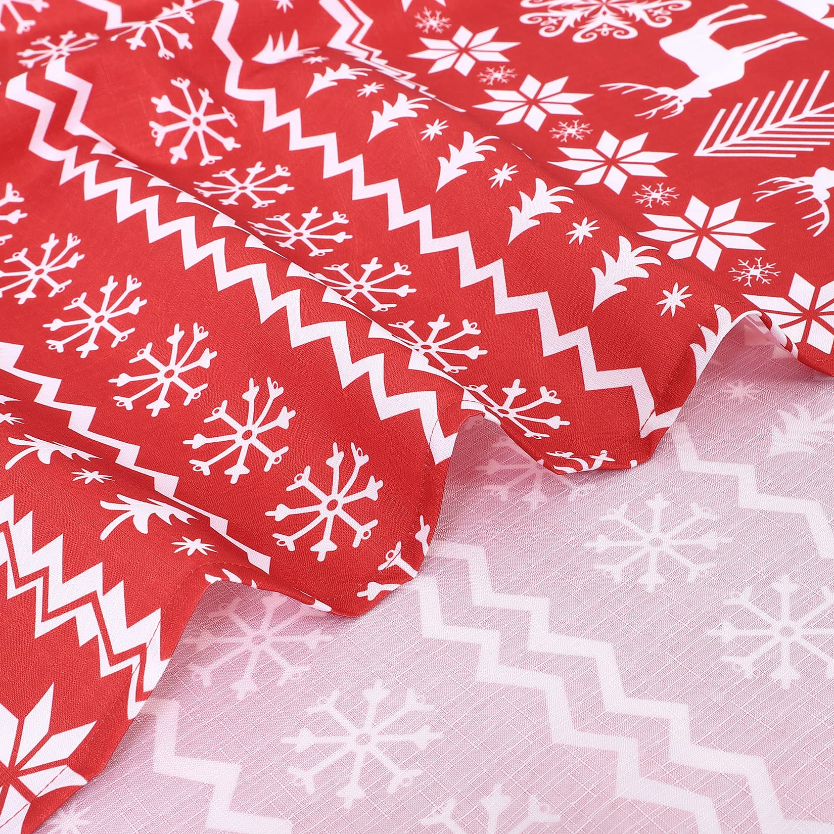 Nappe de Noël ronde Garvee 152 cm rouge, déperlante, antitache, 100 % polyester, motif flocons de neige et rennes, idéale pour les fêtes et la maison