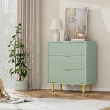 Garvee commode 3 Tiroirs Moderne façade ondulée MDF Bois Ornements Dorés 60 × 40 × 75 cm pour Salon Chambre Couloir - vert olive