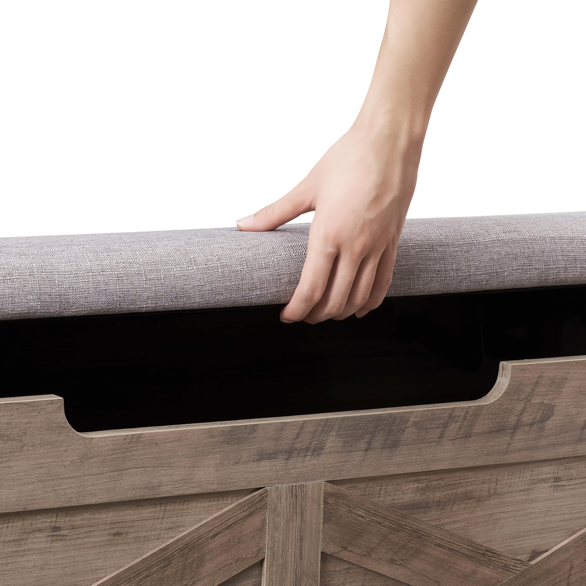 Banc de rangement Garvee avec verrou de sécurité, style campagnard, bois gris, pour couloir et chambre