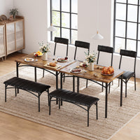 Garvee Ensemble table à manger 4 personnes avec table de cuisine, chaises et banc rembourrés, plateau MDF, structure métal, gain de place pour studio et appartement