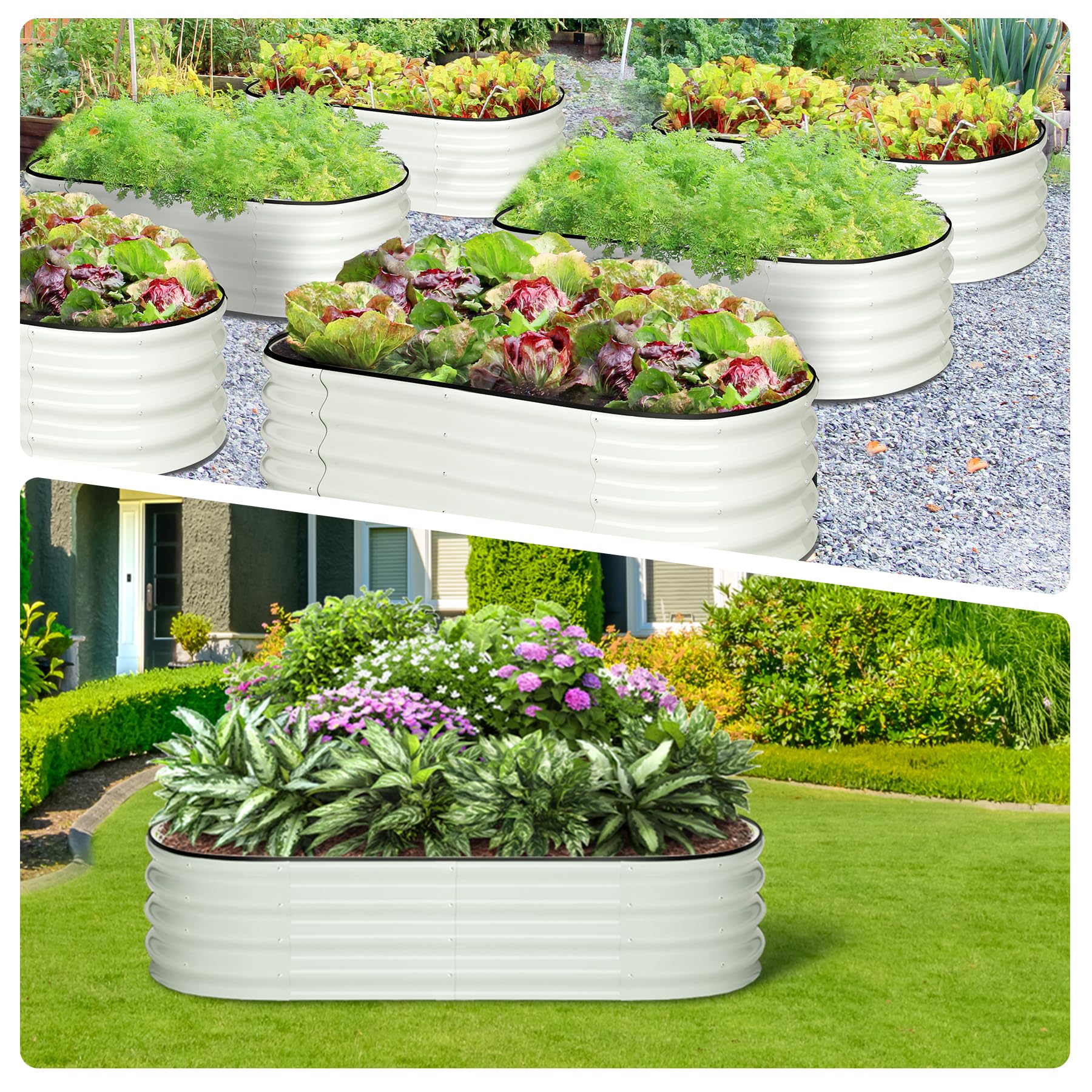 Garvee Lot de 2 jardinières surélevées 137 x 61 x 30 cm, métal galvanisé robuste pour potager, fleurs, jardin et extérieur