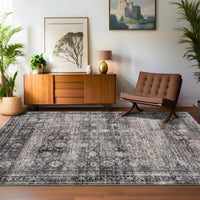 Tapis vintage lavable Garvee, style oriental à poils courts, antidérapant et doux, pour salon, chambre et cuisine, vert camel