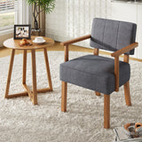 Garvee Fauteuil Accent Mid-Century en Lin Rayures Verticales Gris Pour Salon et Balcon Confort Ergonomique Cadre Bois Robuste - Gris à rayures verticales