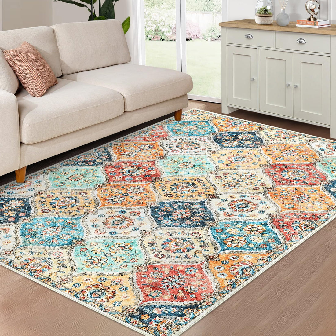 Tapis de couloir Garvee 120 x 170 cm, lavable, motif floral vintage, pour chambre ou cuisine, antidérapant