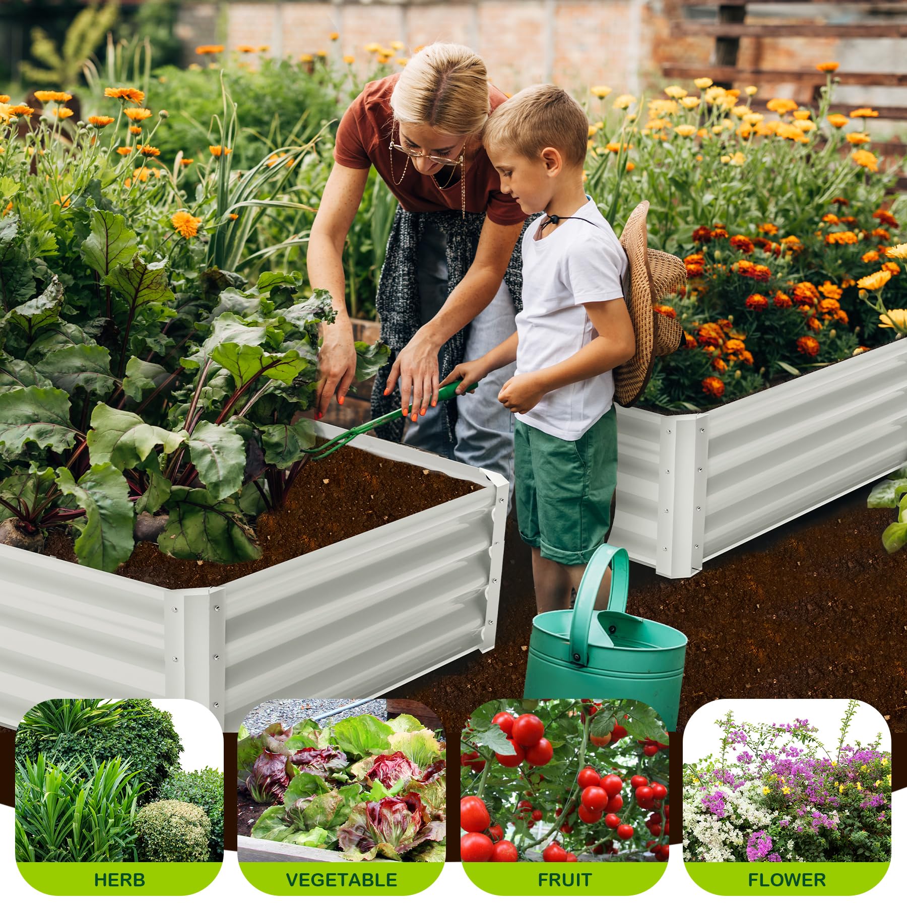 Garvee Lot de 2 bacs de jardin surélevés galvanisés 137 x 61 x 30 cm, en métal avec bords caoutchoutés, pour balcon et jardin, antirouille, fond ouvert