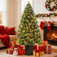 Sapin de Noël artificiel vert Garvee de 1,37 m (4,5 pi) avec 300 lumières DEL, 8 modes d'éclairage, aiguilles en PVC, pot en ciment pour une utilisation intérieure et extérieure, branches denses, vert