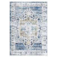 Tapis de sol vintage Garvee bleu 120x170 cm - Lavable en machine, à poils courts, en chenille antidérapante pour une utilisation intérieure et extérieure, tapis de chambre et de salon