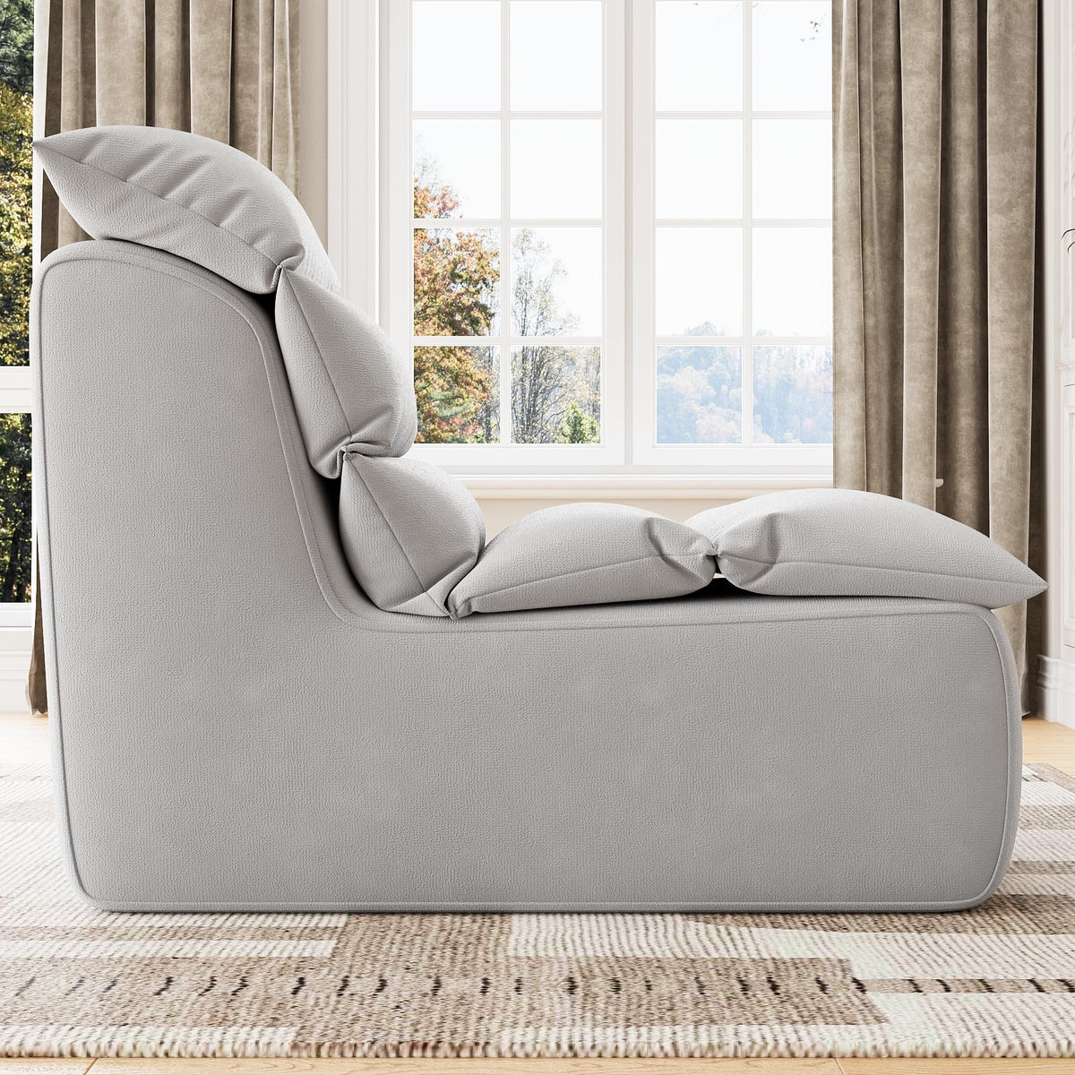 Pouf Garvee pour adultes avec mousse haute résilience et base antidérapante, tissu éponge, ergonomique, gris, salon et chambre