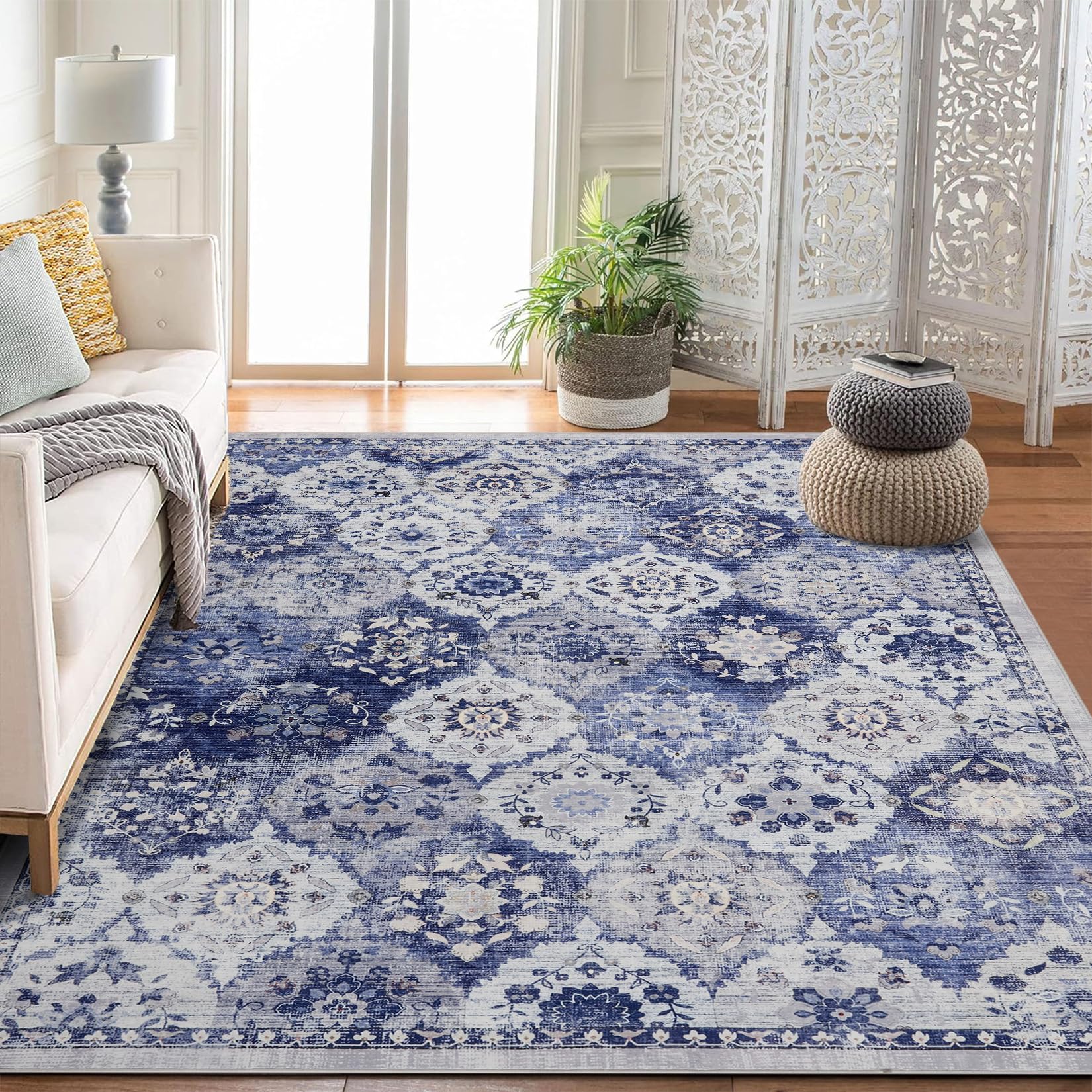 Tapis de salon Garvee, grand format, design vintage, lavable, 200 x 290 cm, polyester doux, antidérapant, poils courts