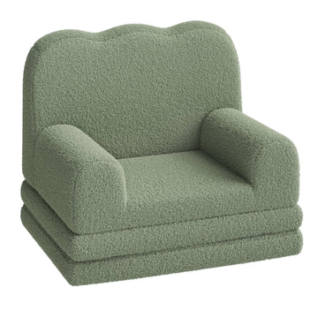 Canapé-lit pliant 2 en 1 Garvee pour enfants, en mousse et sherpa doux, motif vagues vertes, idéal pour la salle de jeux, léger et doté d'une base antidérapante.