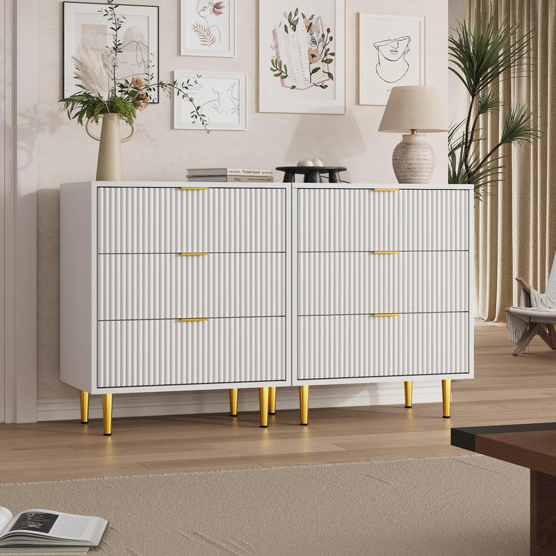 Commode 3 tiroirs design ondulé doré