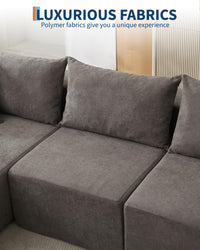 Canapé d'angle modulaire Garvee Cloud 108" avec méridienne, structure sans ossature, revêtement en polymère, gris, pour salon