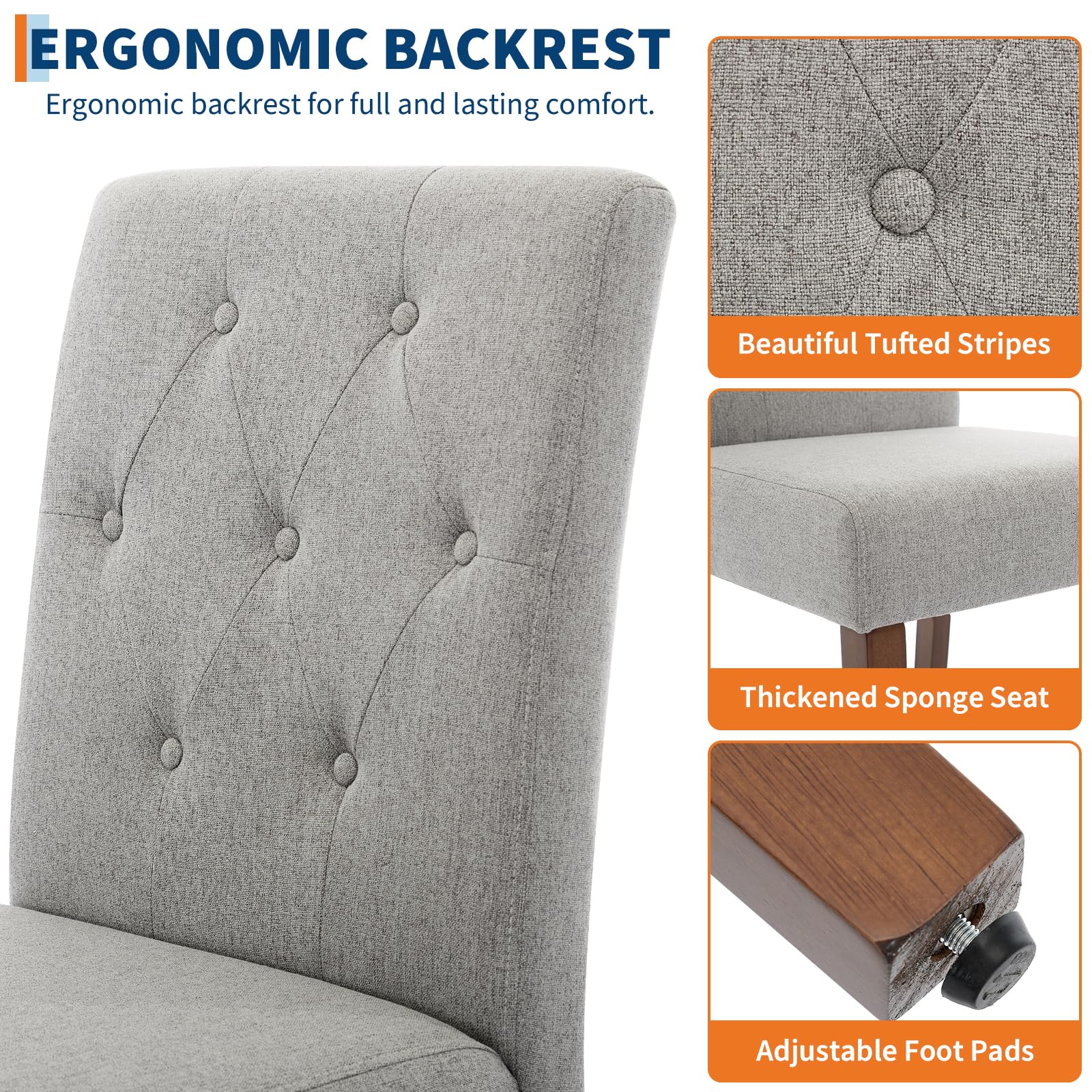 Garvee Ensemble de 2 chaises de salle à manger rembourrées, style Parsons moderne, revêtement en lin doux, pieds en bois robustes, soutien ergonomique