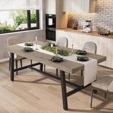 Garvee Table à manger industrielle pour 6-8 personnes, cadre métal robuste, plateau épais 8 cm, pieds réglables, cuisine et bureau - Gris