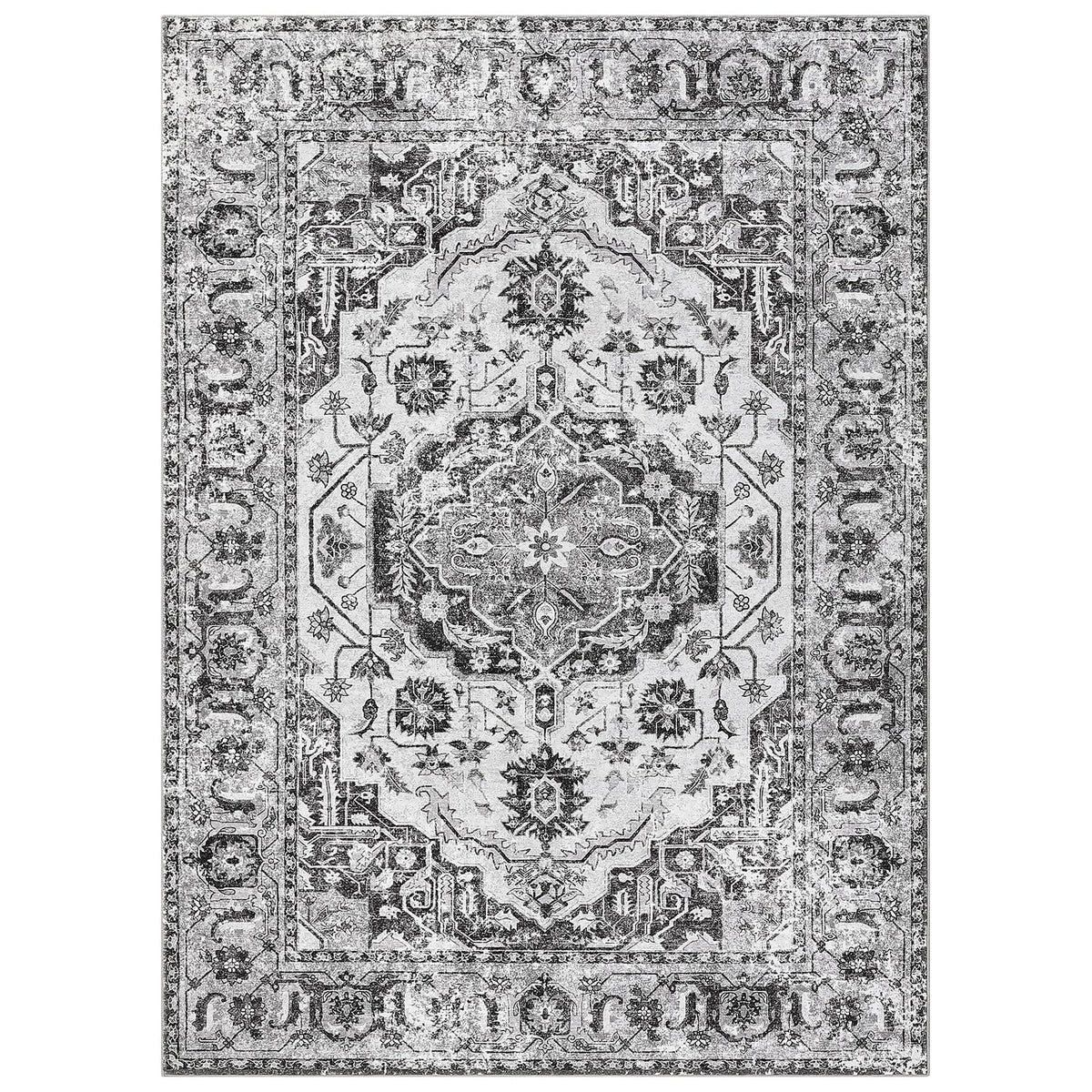 Garvee Tapis persan extra large 200 × 290 cm, gris, lavable et pliable, envers antidérapant, résistant à l’eau et aux taches, idéal salon et chambre