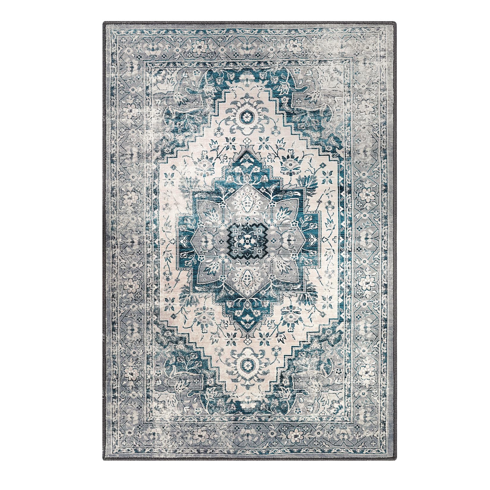 Tapis décoratif lavable Garvee, à poils courts, bleu-gris, 120 x 170 cm, pour chambre, salon, salle à manger, entrée
