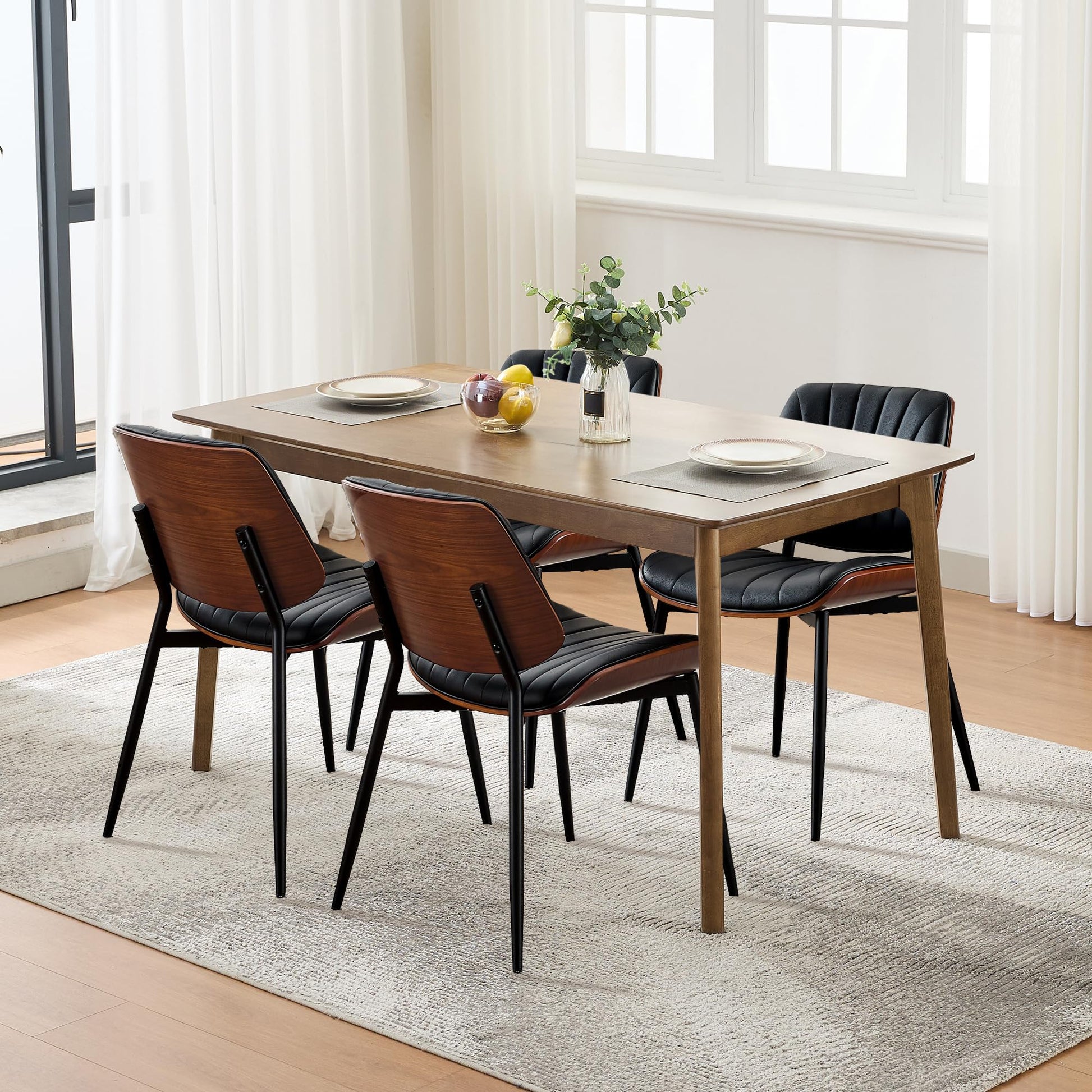 Chaises de salle à manger Garvee, lot de 2, style moderne milieu du siècle, revêtement en similicuir, confortables et ergonomiques, pieds en bois et métal, pour la cuisine et la salle à manger, marron