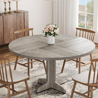 Garvee Table à manger ronde 120 cm pour 4 à 6 personnes, MDF robuste, base stable, pieds réglables, gris, pour cuisine et salon