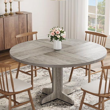 Garvee Table à manger ronde 120 cm pour 4 à 6 personnes, MDF robuste, base stable, pieds réglables, gris, pour cuisine et salon
