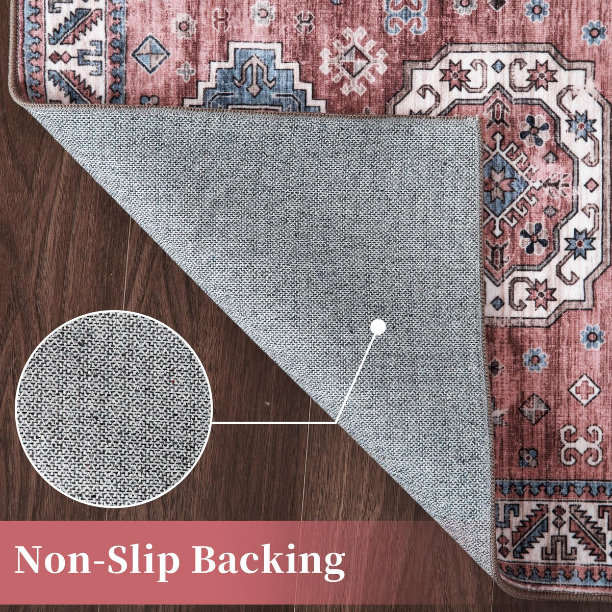 Tapis de salon vintage Garvee, doux, lavable, style campagnard oriental, rose, 120 x 170 cm