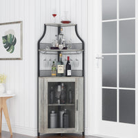 Garvee Meuble de rangement d'angle à 5 niveaux, étagères réglables, MDF et métal, porte coulissante de style grange, gris, pour cuisine et salle à manger, 47 × 45 × 154 cm