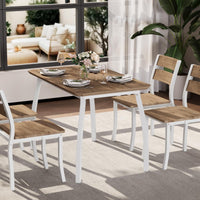 Ensemble table et chaises de salle à manger Garvee pour 4 personnes, structure en métal, design d'angle, chaises ergonomiques, bois, blanc, gain de place pour les petites pièces